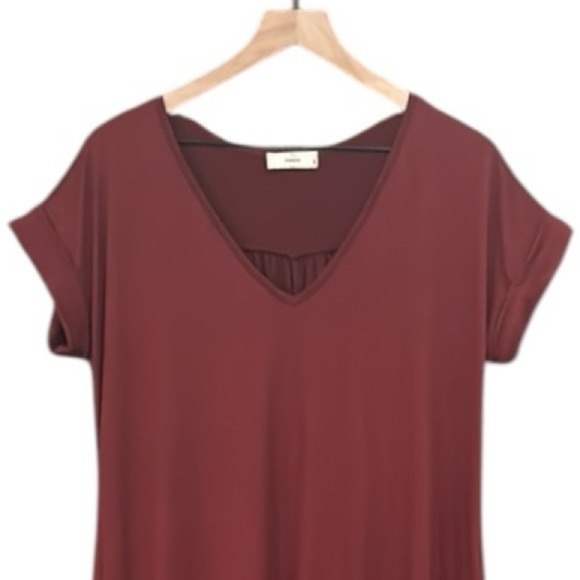 Entro Casual Loose Fit  Short Sleeve V-Neck Split Hem Maxi Dress Maroon Small - Picture 4 of 10